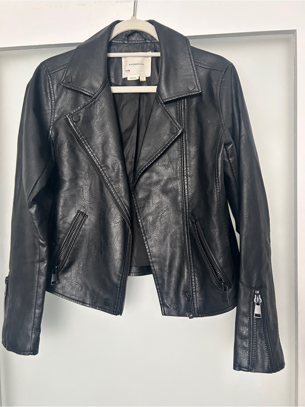 Anthropologie black faux leather moto jacket small